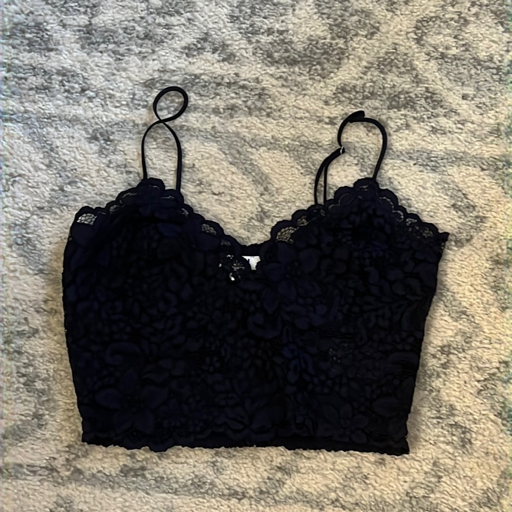 Express Navy Blue Lace Crop Top